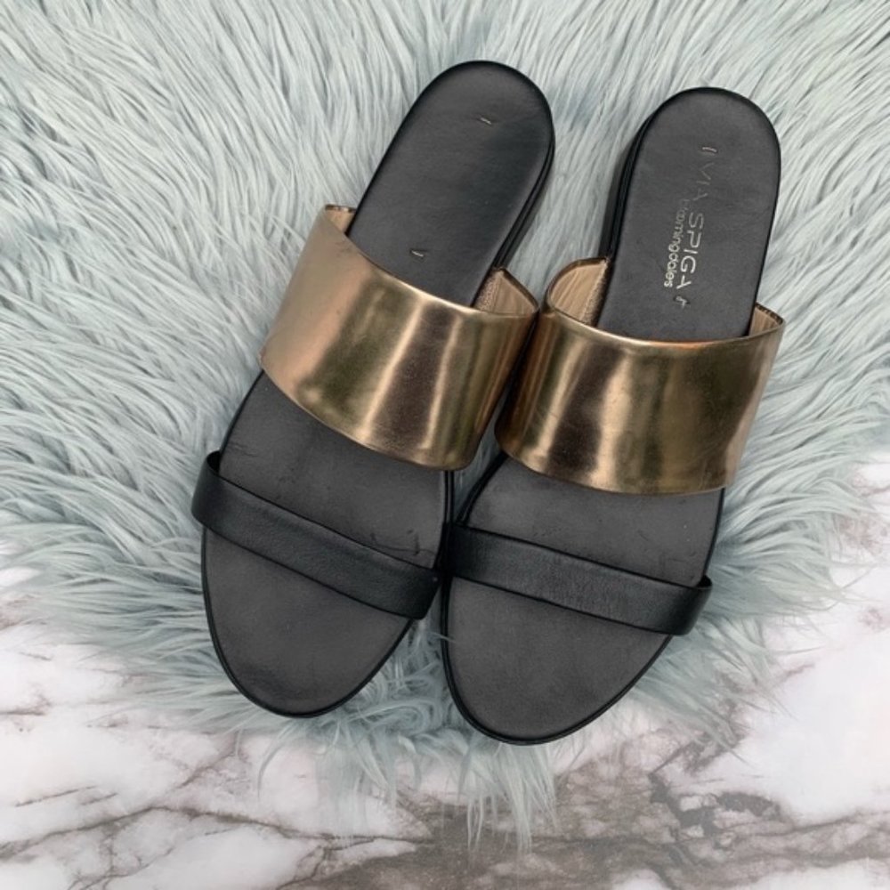 Via Spiga Carita Slide Flat Sandal Gold/Black